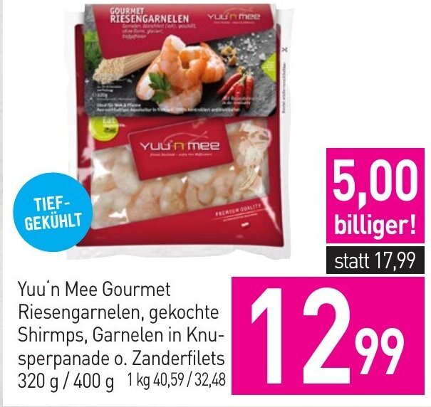 Sutterlüty Yuu'n Mee Gourmet Riesengarnelen, gekochte Shirmps, Garnelen in Knu-sperpanade o. Zanderfilets 320 g/400 g Angebot