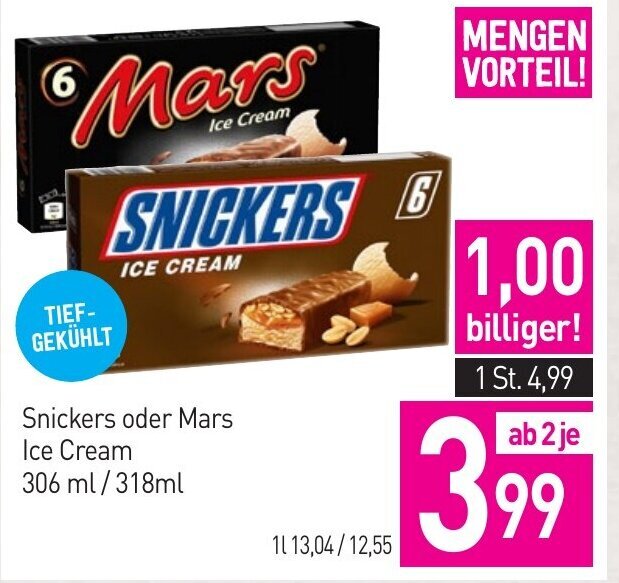Sutterlüty Snickers oder Mars Ice Cream 306 ml/318ml Angebot