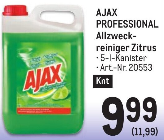 Metro AJAX PROFESSIONAL Allzweck- reiniger Zitrus • 5-1-Kanister • Art.-Nr. 20553 Angebot
