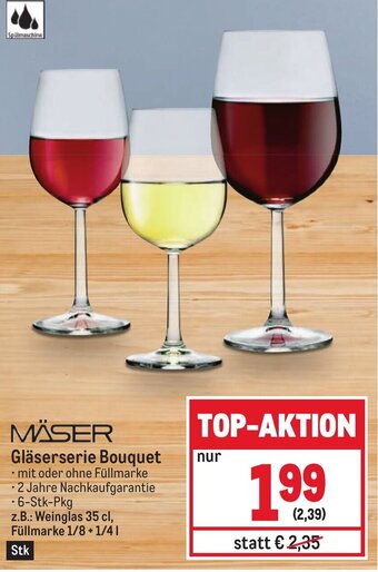 Metro MÄSER Gläserserie Bouquet z.B.: Weinglas 35 cl, Füllmarke 1/8+1/41 Angebot