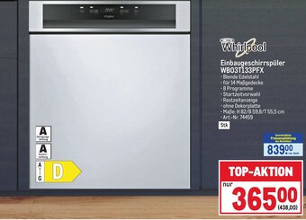 Metro Whirlpool Einbaugeschirrspüler WB03T133PFX Angebot
