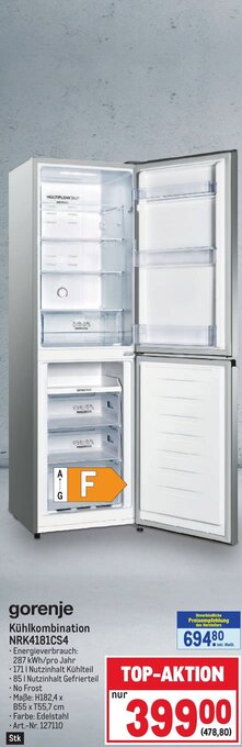 Metro gorenje Kühlkombination NRK4181CS4 Angebot