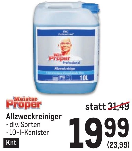 Metro Meister Proper Allzweckreiniger div. Sorten • 10-l-Kanister Angebot