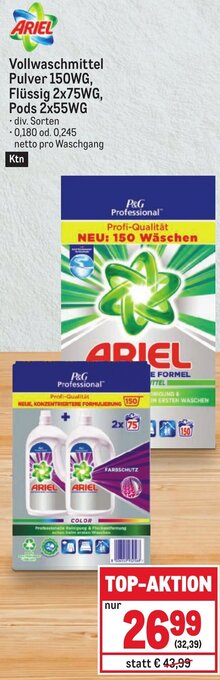 Metro ARIEL Vollwaschmittel Pulver 150WG, Flüssig 2x75WG, Pods 2x55WG Angebot