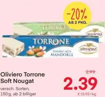 MPreis Oliviero Torrone Soft Nougat versch. Sorten, 150 g, ab 2 billiger Angebot