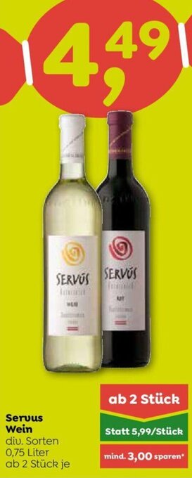ADEG Servus Wein diu. Sorten 0,75 Liter Angebot