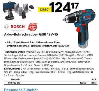 Conrad BOSCH Akku-Bohrschrauber GSR 12V-15 Angebot