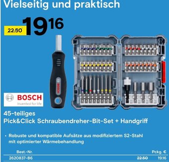 Conrad BOSCH 45-teiliges Pick&Click Schraubendreher-Bit-Set + Handgriff Angebot