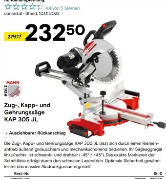 Conrad Holz MANN Zug-, Kapp- und Gehrungssäge KAP 305 JL Angebot
