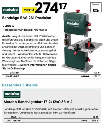 Conrad metabo Bandsäge BAS 261 Precision Angebot