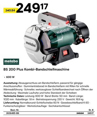 Conrad metabo BS 200 Plus Kombi-Bandschleifmaschine Angebot