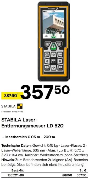 Conrad STABILA Laser-Entfernungsmesser LD 520 Angebot