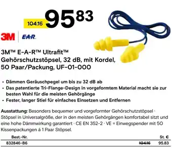 Conrad 3M™M E-A-RTM Ultrafit™ Gehörschutzstöpsel, 32 dB mit Kordel 50 Paar/Packung, UF-01-000 Angebot