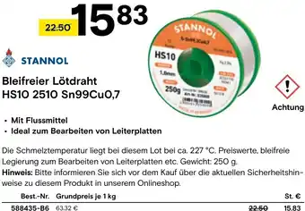 Conrad STANNOL Bleifreier Lötdraht HS10 2510 Sn99CuO,7 Angebot