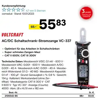 Conrad VOLTCRAFT AC/DC Schaltschrank-Stromzange VC-337 Angebot