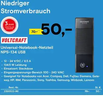 Conrad VOLTCRAFT Universal-Notebook-Netzteil NPS-134 USB Angebot