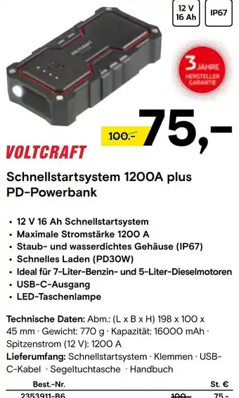 Conrad VOLTCRAFT Schnellstartsystem 1200A plus PD-Powerbank Angebot