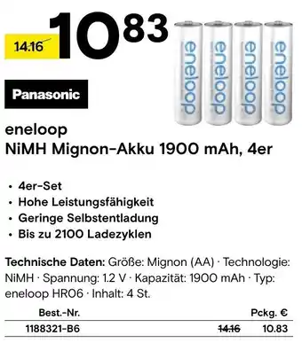 Conrad Panasonic eneloop NiMH Mignon-Akku 1900 mAh, 4er Angebot