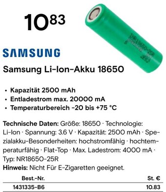 Conrad Samsung Li-lon-Akku 18650 Angebot