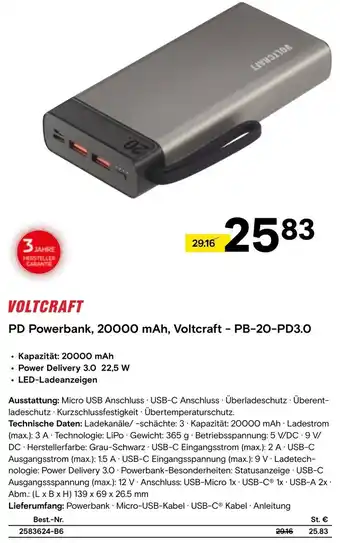 Conrad VOLTCRAFT PD Powerbank, 20000 mAh, Voltcraft - PB-20-PD3.0 Angebot