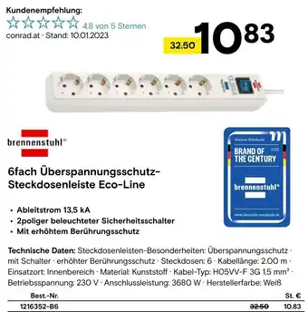 Conrad brennenstuhlⓇ 6fach Überspannungsschutz- Steckdosenleiste Eco-Line Angebot