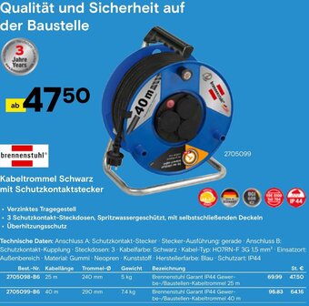 Conrad brennenstuhl Kabeltrommel Schwarz mit Schutzkontaktstecker Angebot