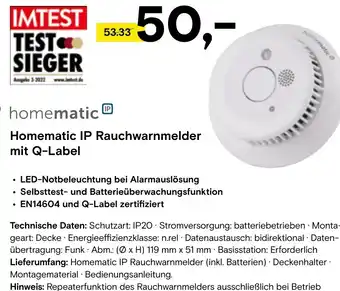 Conrad homematic Ⓡ Homematic IP Rauchwarnmelder mit Q-Label Angebot
