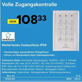 Conrad renkforce Wetterfestes Codeschloss IP65 Angebot