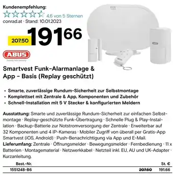 Conrad ABUS Smartvest Funk-Alarmanlage & App - Basis (Replay geschützt) Angebot