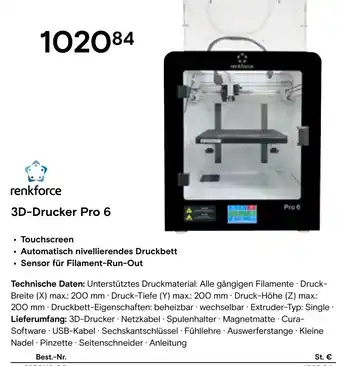 Conrad renkforce 3D-Drucker Pro 6 Angebot