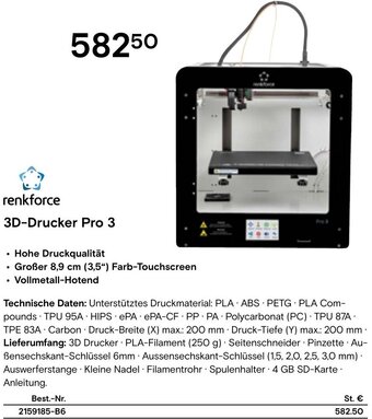 Conrad 3D-Drucker Pro 3 renkforce Angebot
