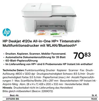 Conrad hp HP Deskjet 4120e All-in-One HP+ Tintenstrahl-Multifunktionsdrucker mit WLAN/Bluetooth® Angebot