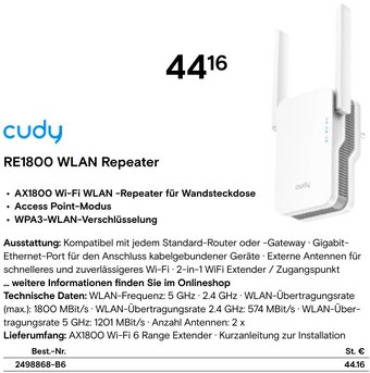Conrad cudy RE1800 WLAN Repeater Angebot
