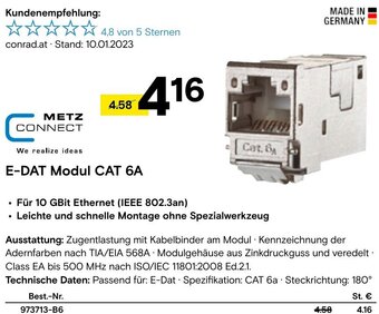 Conrad METZ CONNECT E-DAT Modul CAT 6A Angebot
