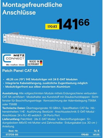 Conrad METZ CONNECT Patch Panel CAT 6A Angebot