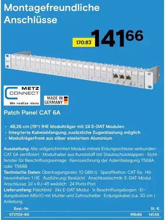 Conrad METZ CONNECT Patch Panel CAT 6A Angebot