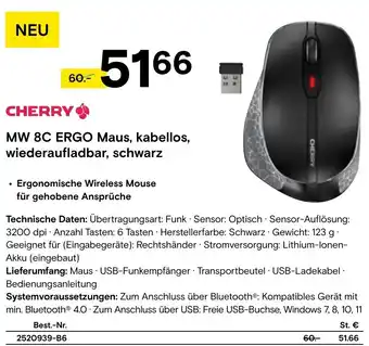 Conrad CHERRY MW 8C ERGO Maus, kabellos, wiederaufladbar, schwarz Angebot