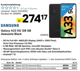 Conrad SAMSUNG Galaxy A33 5G 128 GB Awesome Black Angebot