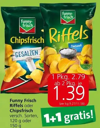 Spar Funny Frisch Riffels oder Chipsfrisch versch. Sorten, 120 g oder 150 g Angebot