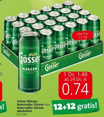 Spar Gösser Märzen, Naturradler Zitrone oder Naturradler Zitrone alkoholfrei 0,5 Liter Angebot