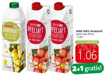 Spar SPAR 100% Direktsaft Apfel oder Birne, 1 Liter Angebot