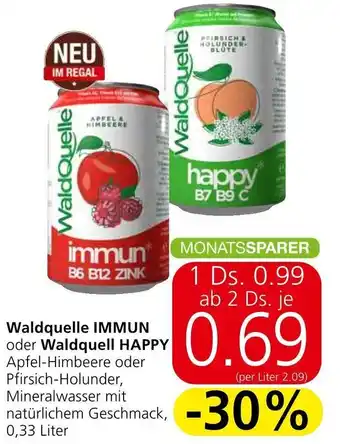 Spar Waldquelle IMMUN oder Waldquell HAPPY 0,33 Liter Angebot