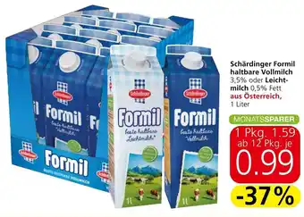 Spar Schärdinger Formil haltbare Vollmilch 3,5% oder Leicht-milch 0,5% Fett aus Österreich, 1 Liter Angebot