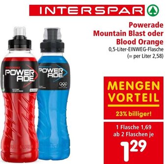 Interspar Powerade Mountain Blast oder Blood Orange 0,5-Liter-EINWEG-Flasche Angebot