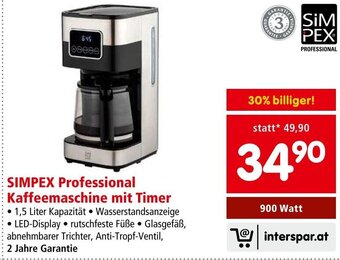 Interspar SIMPEX Professional Kaffeemaschine mit Timer 900 Watt Angebot