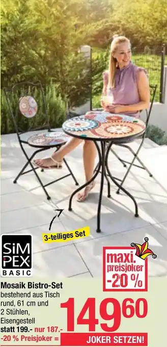 Maximarkt SIMPEX Mosaik Bistro-Set bestehend aus Tisch rund, 61 cm und 2 Stühlen, Eisengestell Angebot