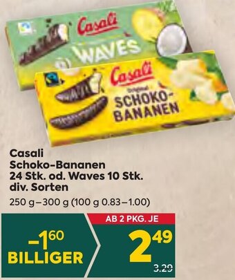 Billa Casali Schoko-Bananen 24 Stk. od. Waves 10 Stk. div. Sorten 250 g- 300 g Angebot