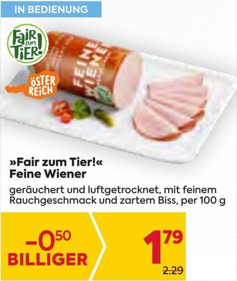Billa >>Fair zum Tier!<<< Feine Wiener, per 100 g Angebot