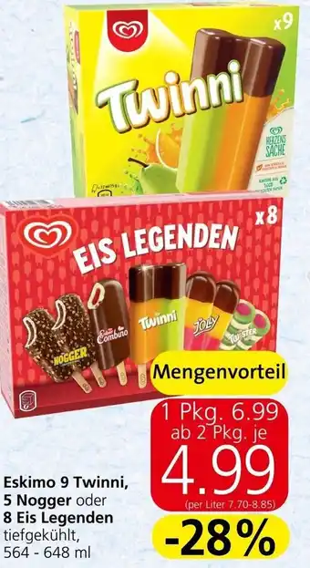 Spar Eskimo 9 Twinni, 5 Nogger oder 8 Eis Legenden tiefgekühlt, 564 - 648 ml Angebot
