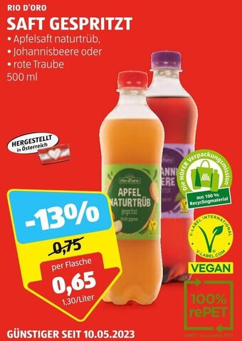 Hofer RIO D'ORO SAFT GESPRITZT 500 ml Angebot